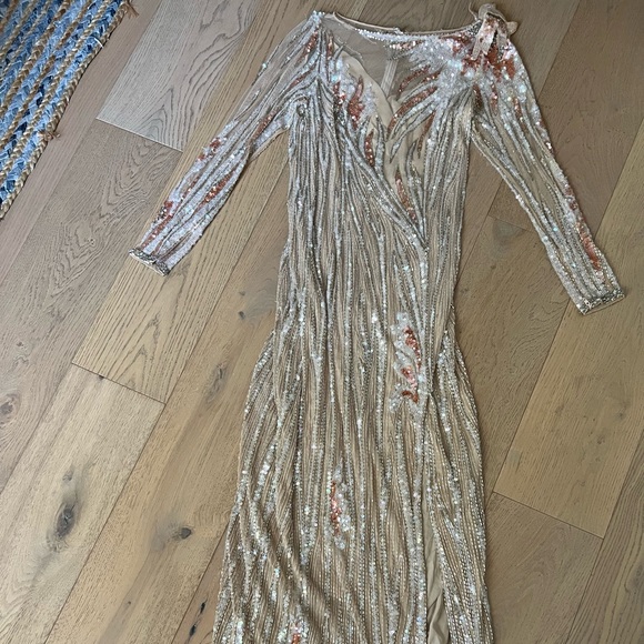 1990 Bob Mackie Boutique nude, silver beads & shiny sequin gown dress - Picture 12 of 16